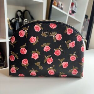 Kate Spade black and pink ditsy rose print crossbody bag